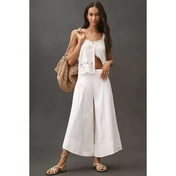 By Anthropologie Linen Extended Waist Pants 12